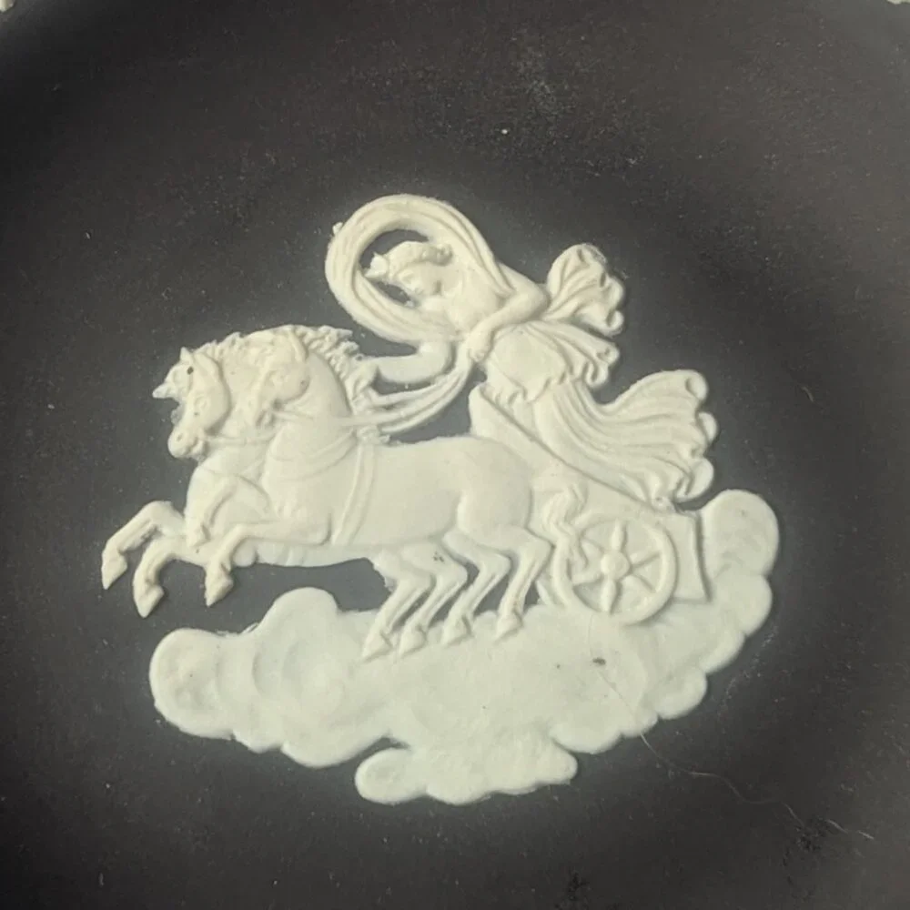 Wedgwood Two Different Jasperwood Ashtrays Black Green White Horse Light Wear - Picture 3 of 10